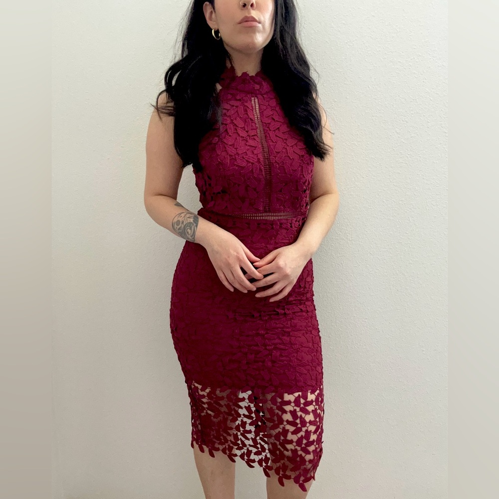 Halter Lace Midi Dress